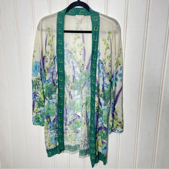 Chicos Botanical Border Brooke Cardigan Sz M/1 448 - Picture 2 of 7